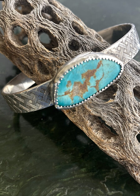 Silver Oval Bangle With Turquoise. Mary Page Jones - custom jewelry.