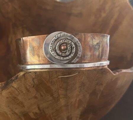Copper Cuff Decorated With Sterling Silver custom made jewelry for sale by Mary Page Jones